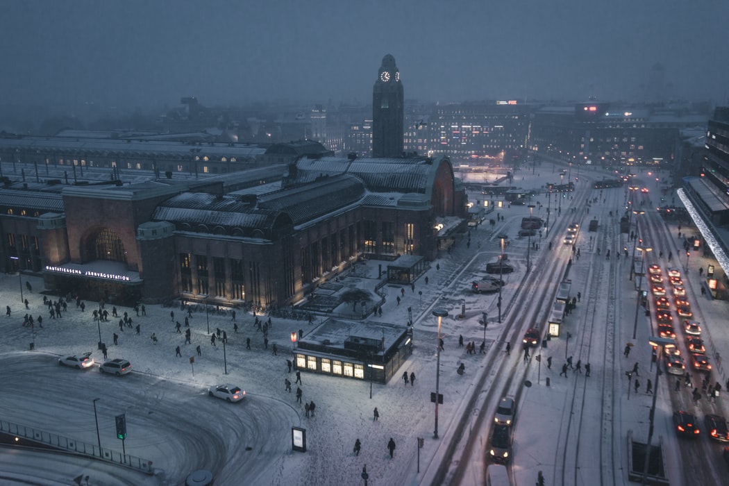 Aerial view of Helsinki in winter