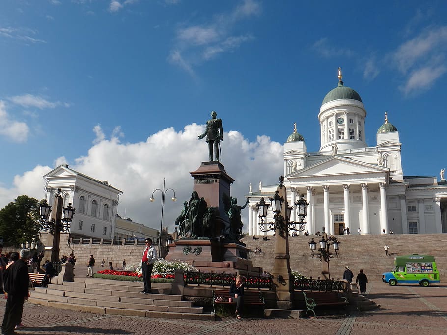 Statue in front of Helsinki Cathedral