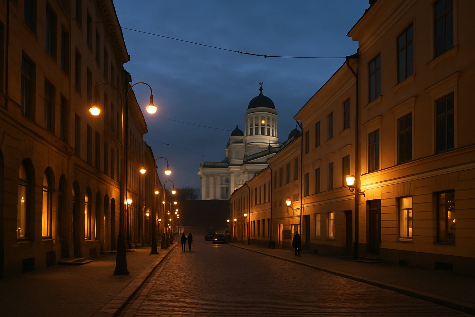 Helsinki evening street lights